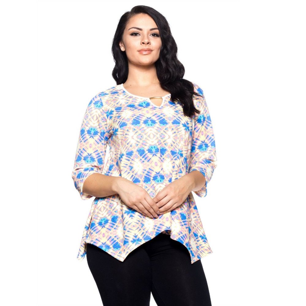 Hot Ginger Ladies Shark Bite Tunic Top Tie Dye Print Size XL  NWOT
